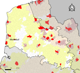 Posizione dell'area di attrazione di Montreuil nel dipartimento del Pas-de-Calais.