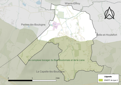 Carte de la ZNIEFF de type 2 sur la commune.