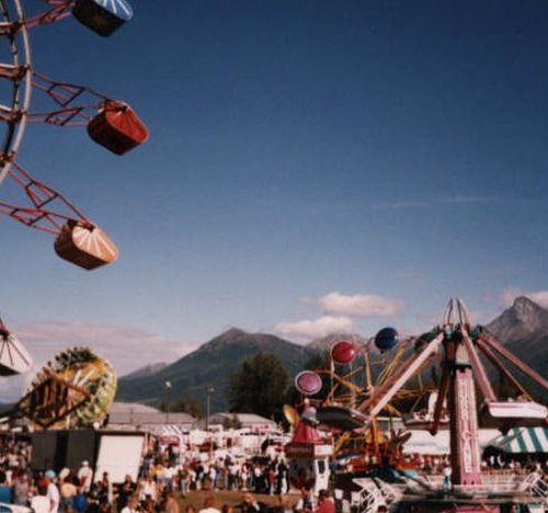 The midway area of the Alaska State Fair, held annually in Palmer during late August and early September