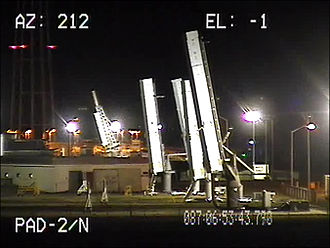 All launchers at Pad 2 of the Wallops Flight Facility at nominal settings. March 27, 2012, 2:53 a.m. EDT (UTC-04) ATREX pad2 Nominal.jpg