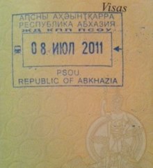 Passport stamp of Abkhazia. Abchazske razitko ve vanuatskem pase.jpg