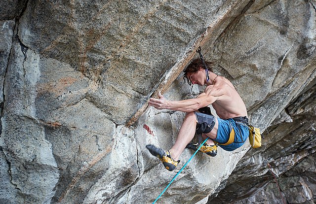 Ondra practicing the second crux (July 2017)