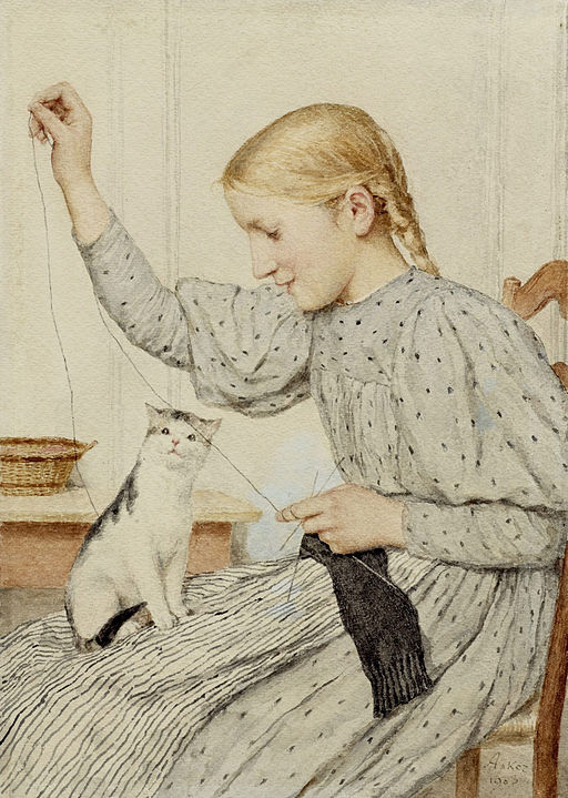 Albert Anker Sitzendes Mädchen mit einer Katze 1903