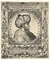 Profile of a bearded man in a turban surrounded by an ornate frame. University of Heidelberg library.