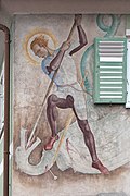 Fresco of Saint George and the Dragon by Hans Gutschwager (* 1898, † 1958) in Bad Wörishofen