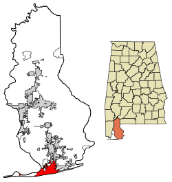 Umístění Gulf Shores v Baldwin County, Alabama.
