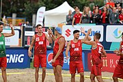 Deutsch: Beachhandball Europameisterschaften 2019 (Beach handball Euro); Tag 6: 7. Juli 2019 – Spiel um Platz Drei, Männer, Ungarn-Russland 2:0 (26:20, 23:22) English: Beach handball Euro; Day 6: 7 July 2019 – Men's Bronze Medal Match – Hungary-Russia 2:0 (26:20, 23:22)