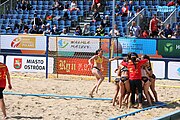 Deutsch: Beachhandball Europameisterschaften 2019 (Beach handball Euro); Tag 2: 3. Juli 2019 – Frauen, Vorrunde Gruppe C, Spanien-Griechenland 2:1 (12:20, 18:16; 8:2) English: Beach handball Euro; Day 2: 3 July 2019 – Women Preliminary Round Group C – Spain-Greece 2:1 (12:20, 18:16; 8:2)