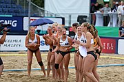 Deutsch: Beachhandball Europameisterschaften 2019 (Beach handball Euro); Tag 5: 6. Juli 2019 – Frauen, Halbfinale, Ungarn-Niederlande 2:0 (19:16, 15:12) English: Beach handball Euro; Day 5: 6 July 2019 – Semifinal Women – Hungary-Netherlands 2:0 (19:16, 15:12)