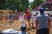 Deutsch: Beachhandball bei den Olympischen Jugendspielen 2018 in Buenos Aires; Tag 7, 13. Oktober 2018; Jungen, Halbfinale – Spanien-Kroatien 2:1 English: Beach handball at the 2018 Summer Youth Olympics in Buenos Aires at 13 October 2018 – Boys Semifinal – Spain-Croatia 2:1 Español: Handball de playa en los Juegos Olimpicos de la Juventud Buenos Aires 2018 en 13 de octubre de 2018 – Semifinales de chicos - España-Croacia 2:1