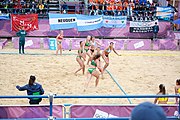 Deutsch: Beachhandball bei den Olympischen Jugendspielen 2018; Tag 5, 10. November 2018; Mädchen, Hauptrunde - Ungarn-Argentinien 1:2 English: Beach handball at the 2018 Summer Youth Olympics at 11 October 2018 – Girls Main Round – Hungary-Argentina 1:2