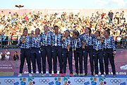 Deutsch: Beachhandball bei den Olympischen Jugendspielen 2018 in Buenos Aires; Tag 7, 13. Oktober 2018; Medaillenzeremonie Mädchen - Gold: Argentinien, Silber: Kroatien, Bronze: Ungarn English: Beach handball at the 2018 Summer Youth Olympics in Buenos Aires at 13 October 2018 – Medal Ceremony Girls - Gold: Argentina, Silver: Croatia, Bronze: Hungary Español: Handball de playa en los Juegos Olimpicos de la Juventud Buenos Aires 2018 en 13 de octubre de 2018 – Medalla Ceremonia para niñas - Oro: Argentina, Plata: Croacia, Bronce: Hungría