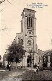 Photo ancienne de l'église de Benquet. Le cimetière se situe à l'arrière.