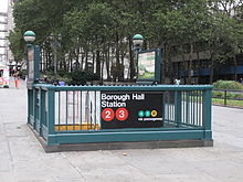 Indgang til Borough Hall station i Brooklyn.