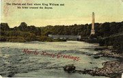 A Christmas postcard (c.1918–1923) displaying a panoramic painting of the Obelisk and adjoining bridge from the east side