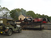 American Jeep parked in Brockford Station yard Brockford Station yard Mid-Suffolk Light Railway.JPG