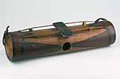 Java, Indonesia. Kendang awi percussion tube-zither pre-1900 with the drum "kendang" as part of its name. Parallel-string percussion zither. The strings are played in pairs, struck on the connector between strings. This was part of an orchestra with anklungs.