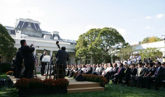 Cachao playing at the White House during National Hispanic Heritage Month on October 10, 2007