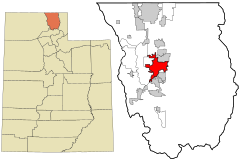 Cache County Utah incorporated and unincorporated areas Logan highlighted.svg