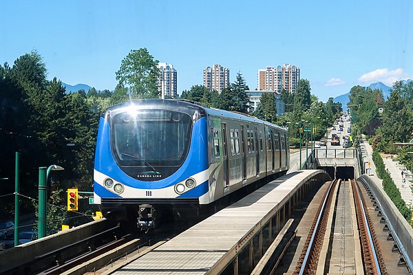 Canada Line train pulling into Marine Drive station