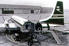 Loading a Canadair CL-44 at Manchester in 1963 with the fuselage swung open. This aircraft was operated by BOAC on charter from Seaboard World Airlines Canadair CL-44 N228SW BOAC RWY 09.63 edited-3.jpg