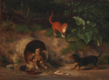 Carl Bøgh - Hunde og katte lurer på en luns kød - 1855.png