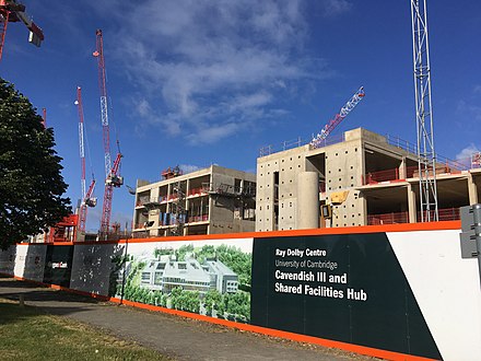 The third iteration of the Cavendish Laboratory under construction in 2020 on its new site at JJ Thomson Avenue