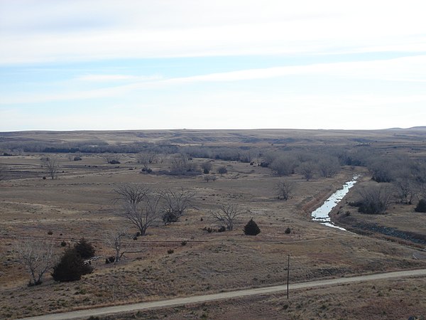 Smoky Hill River valley east of Cedar Bluff Reservoir dam.