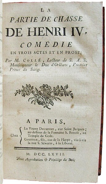 File:Collé La partie de Chasse de Henri IV Paris Duchesne Gueffier 1767.jpg