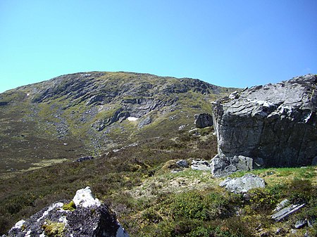 Approaching the summit from the east from the large boulders in Coire Odhar. Crags under Beinn a Chuallaich.jpg