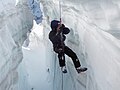 Climber conducting a self-rescue from a crevasse