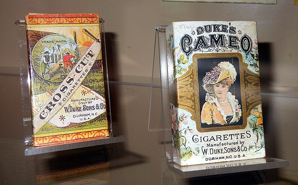 Early Cross-Cut and Cameo cigarette packs by W. Duke & Sons Co