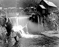 Crystal mill (foreground) and town (behind), 1890s