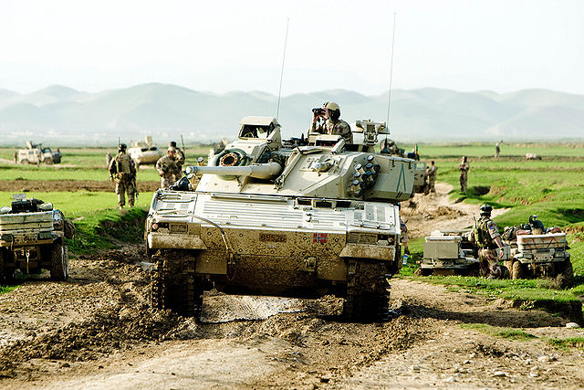 A CV90 armoured reconnaissance vehicle of the Norwegian Army on patrol in Afghanistan.
