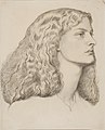 Portrait of Annie Miller circa 1860 date QS:P,+1860-00-00T00:00:00Z/9,P1480,Q5727902 . pencil, pen, ink and grey wash on paper. 28.6 × 22.8 cm (11.2 × 8.9 in). Private collection institution QS:P195,Q768717 .
