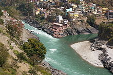 Devprayag, confluence of Alaknanda (right) and Bhagirathi (left), and beginning of the Ganges proper.