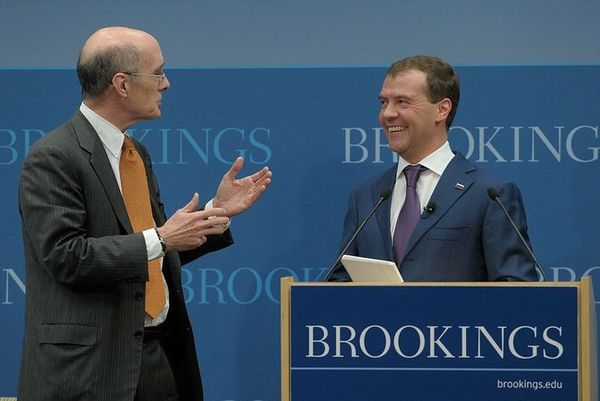 Talbott with Russian president Dmitry Medvedev whilst the latter was on a visit to the United States in April 2010