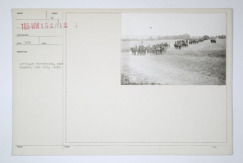 File:Drills - Practice Marches - Artillery instruction, Camp Fremont, Palo Alto, California - NARA - 31476653.jpg