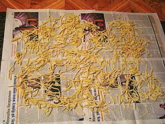 Kesme noodles, laid out to dry