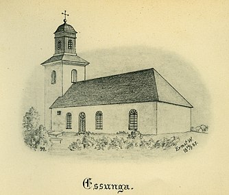 Essunga förra kyrka tecknad av E. Wennerblad 1887.