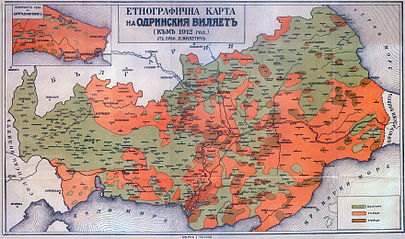 Ethnic map of Ottoman Thrace in 1912, according to Bulgarian ethnographers Ethnographic-map-Thrace-1912.jpg