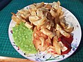 Fish and Chips and Mushy Peas with tomato ketchup & tartare sauce. (42442630705).jpg