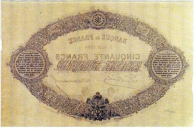 50 francs bleu 1864, Face verso