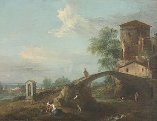 Ideal Landscape with Figures and Bridge