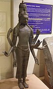 A photo taken from the National History Museum of Kuala Lumpur. An 8th-9th century bronze standing 8-armed Buddhist Avalokitesvara statue found at Anglo Oriental, Bidor, Perak tin mine in year 1936. 79 cm height.
