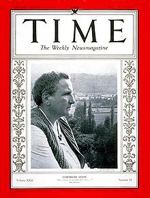 Cover for September 11, 1933, with Gertrude Stein Gertrude Stein on Time magazine 1933.jpg