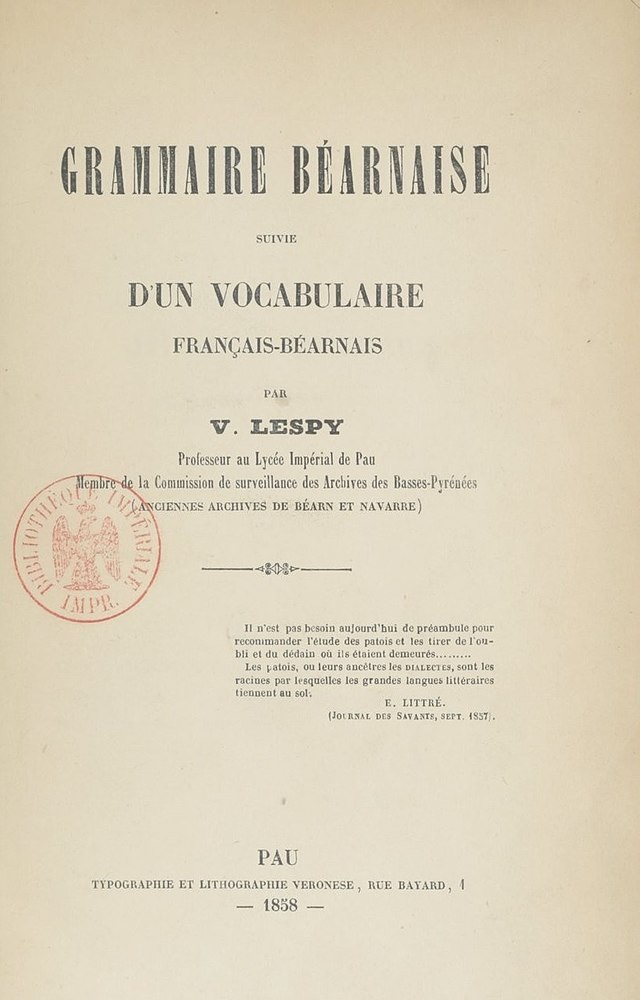 La Grammaire béarnaise de Vastin Lespy.