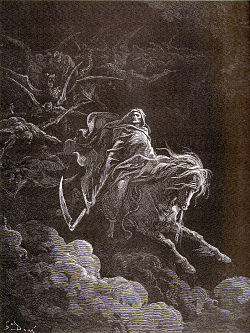 Gustave Doré: Kuolema tuhkanharmaalla hevosella.