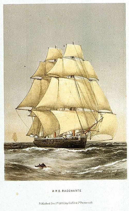 The corvette, HMS Bacchante, Richards' flagship as Commander-in-Chief of the East Indies Station