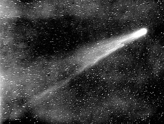 Halley's Comet, named after Edmond Halley who first calculated its orbit. It now has the numerical designations 1P/Halley and 1P/1682 Q1. Halley's Comet, 1910.JPG